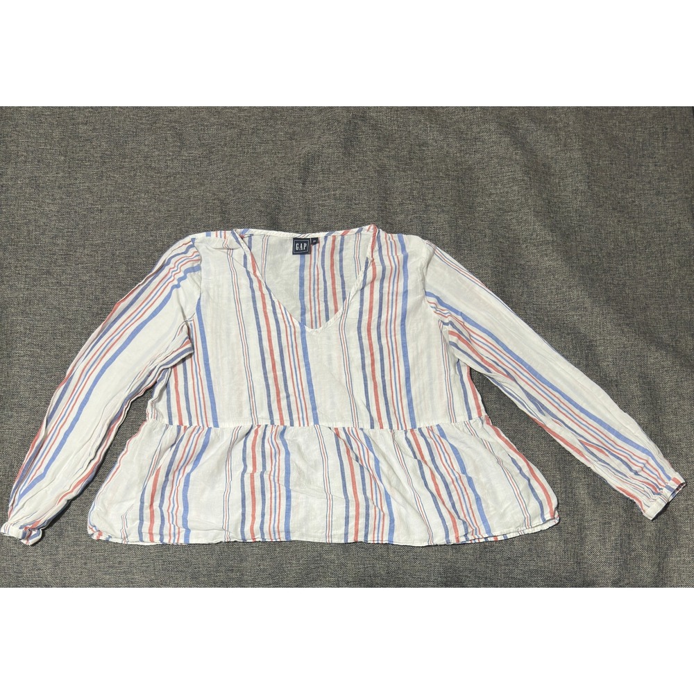 Gap Women's XL Tall Blouse Striped Peplum V-Neck Long Sleeve
